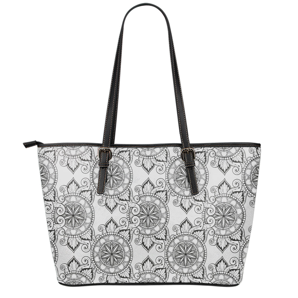 Zentangle Floral Pattern Print Leather Tote Bag