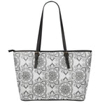Zentangle Floral Pattern Print Leather Tote Bag