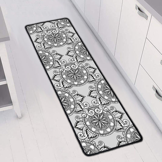 Zentangle Floral Pattern Print Long Kitchen Mat