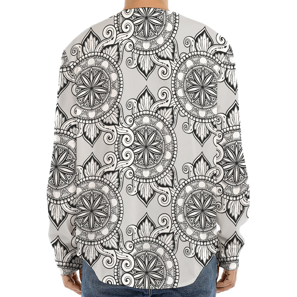 Zentangle Floral Pattern Print Long Sleeve Baseball Jersey