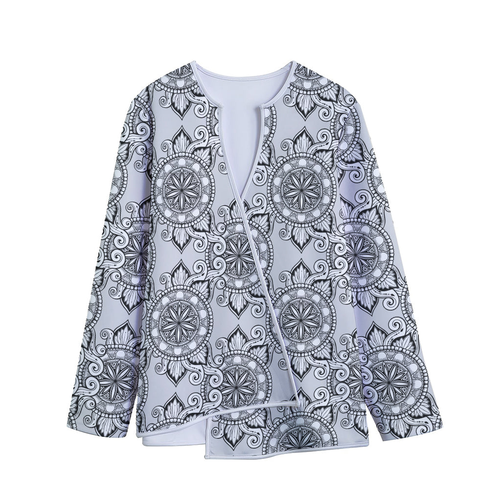 Zentangle Floral Pattern Print Long Sleeve Short Coat