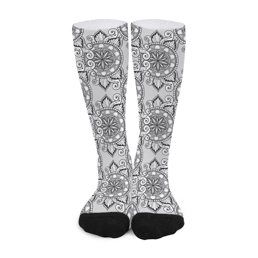 Zentangle Floral Pattern Print Long Socks