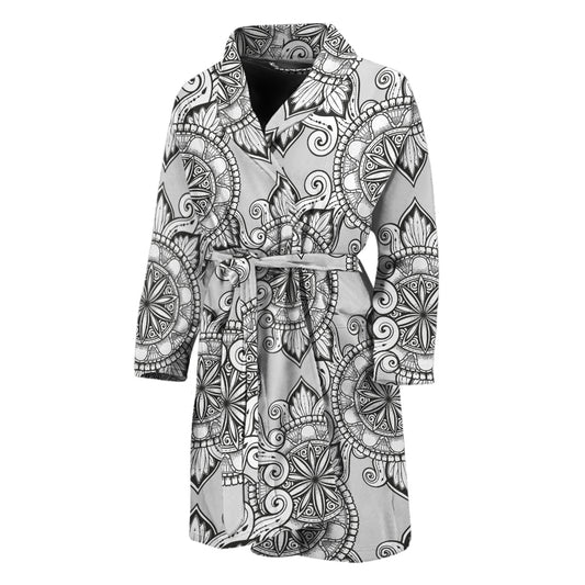 Zentangle Floral Pattern Print Men's Bathrobe