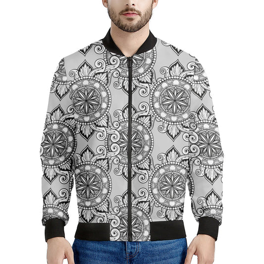 Zentangle Floral Pattern Print Men's Bomber Jacket