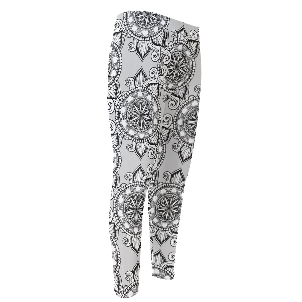 Zentangle Floral Pattern Print Men's Compression Pants