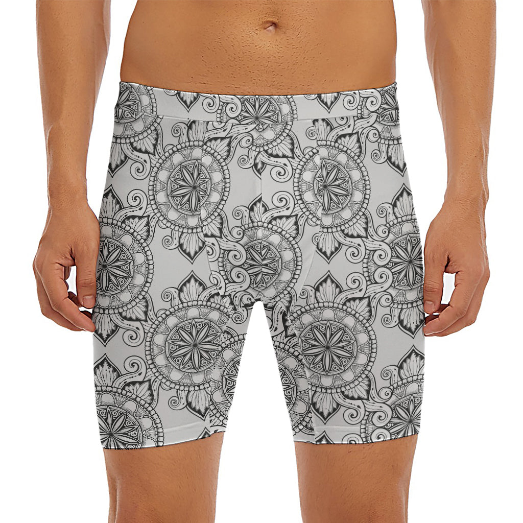 Zentangle Floral Pattern Print Men's Long Boxer Briefs