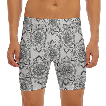 Zentangle Floral Pattern Print Men's Long Boxer Briefs