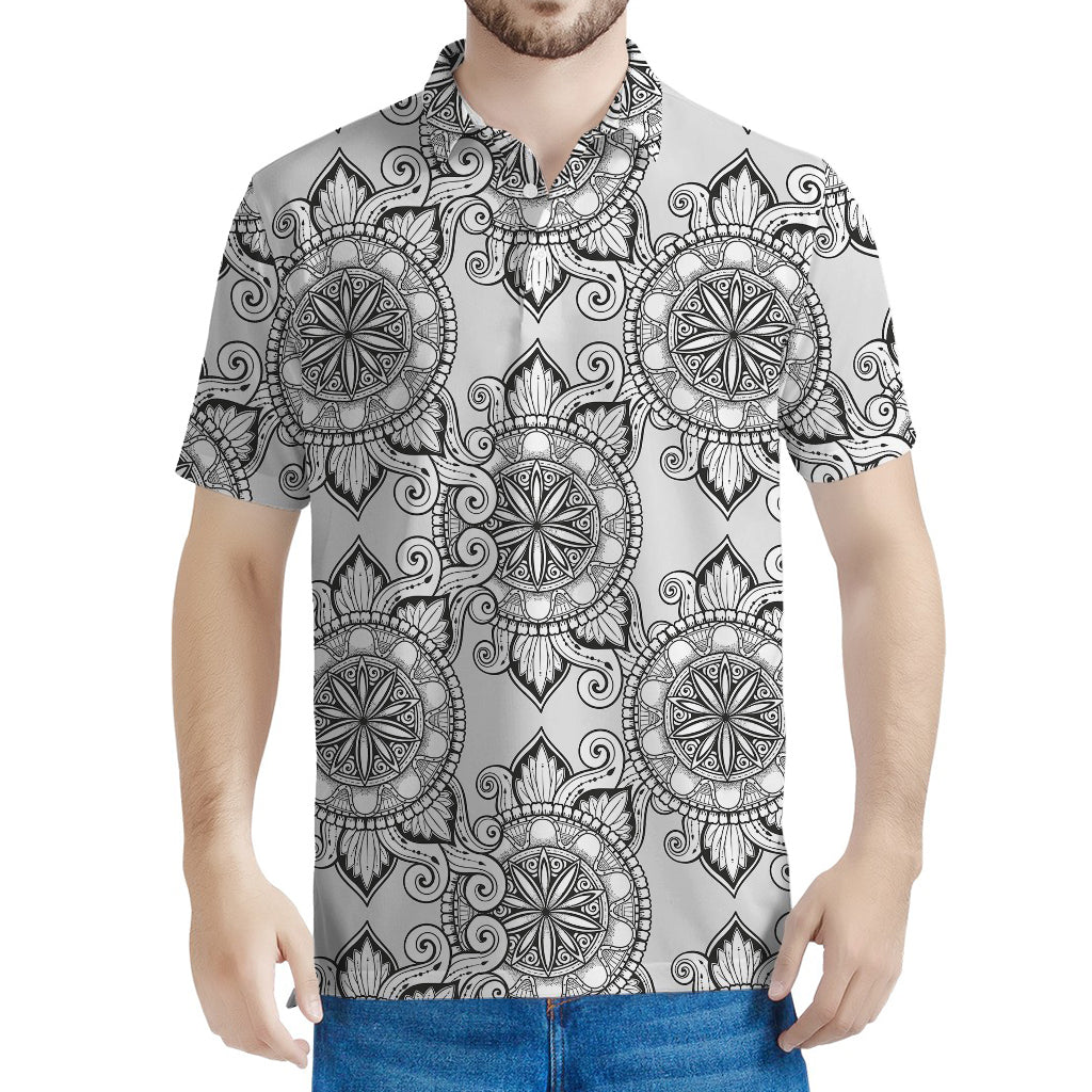 Zentangle Floral Pattern Print Men's Polo Shirt