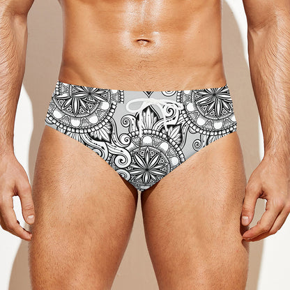Zentangle Floral Pattern Print Men's Swim Briefs
