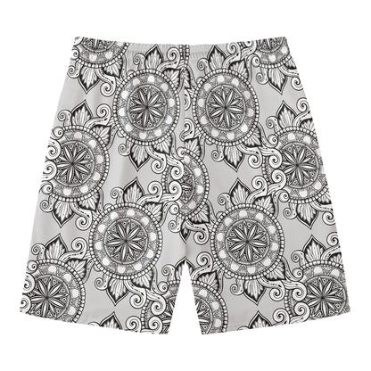 Zentangle Floral Pattern Print Men's Swim Trunks
