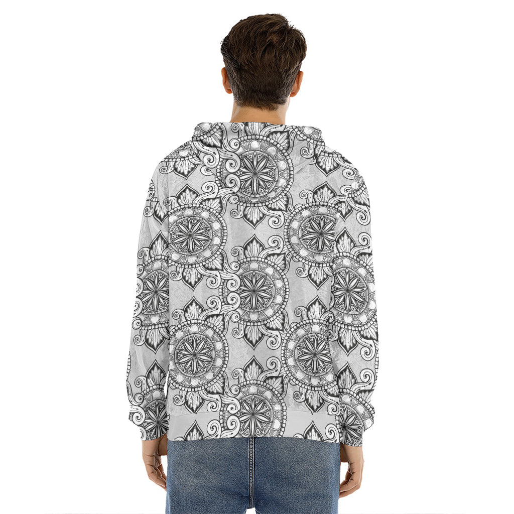 Zentangle Floral Pattern Print Men's Velvet Pullover Hoodie