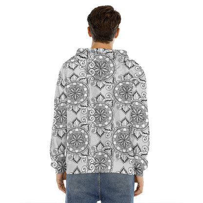 Zentangle Floral Pattern Print Men's Velvet Pullover Hoodie