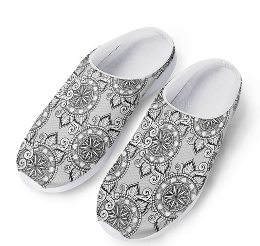 Zentangle Floral Pattern Print Mesh Casual Shoes