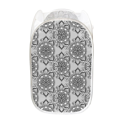 Zentangle Floral Pattern Print Mesh Laundry Hamper