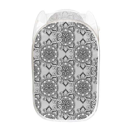 Zentangle Floral Pattern Print Mesh Laundry Hamper