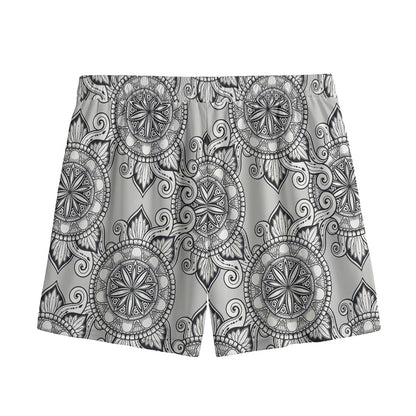 Zentangle Floral Pattern Print Mesh Shorts