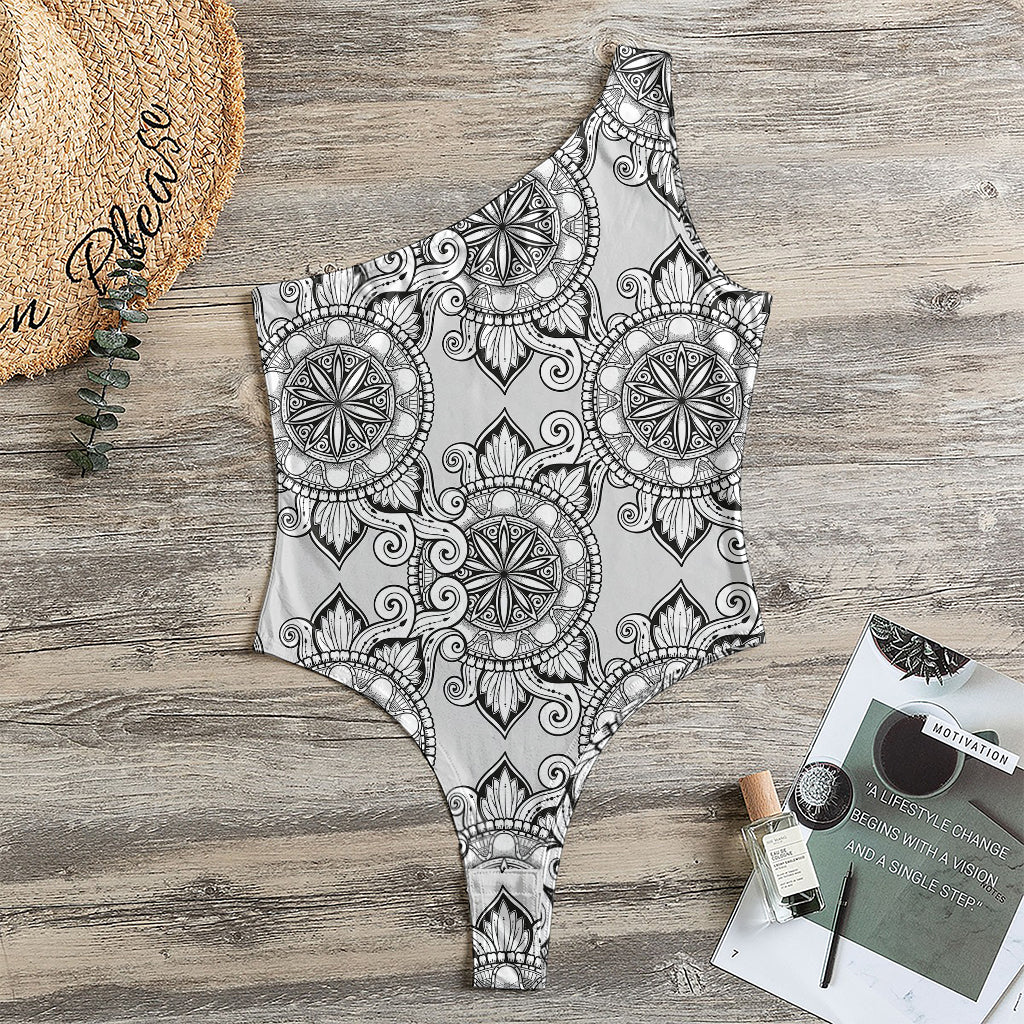 Zentangle Floral Pattern Print One Shoulder Bodysuit