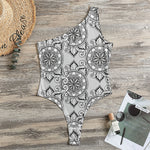 Zentangle Floral Pattern Print One Shoulder Bodysuit