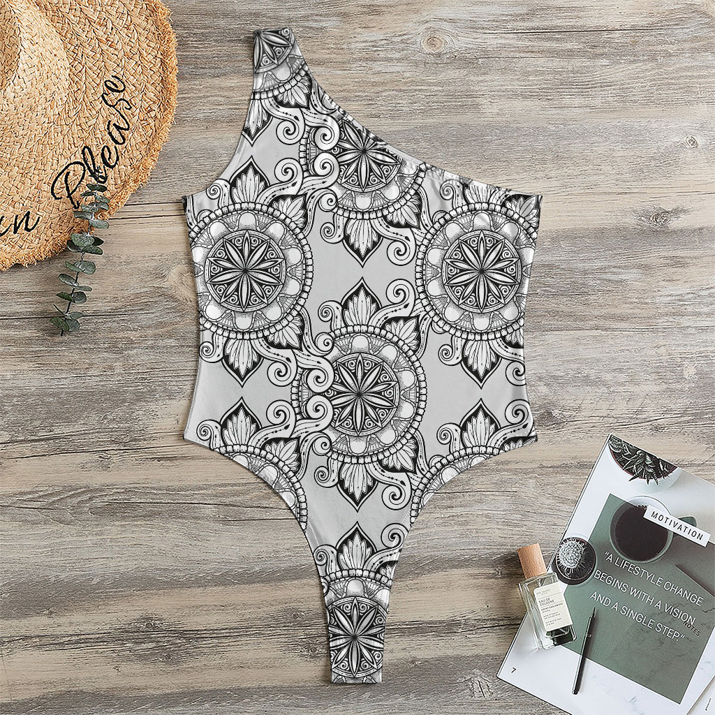 Zentangle Floral Pattern Print One Shoulder Bodysuit