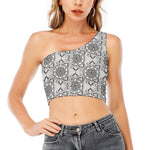 Zentangle Floral Pattern Print One Shoulder Crop Top
