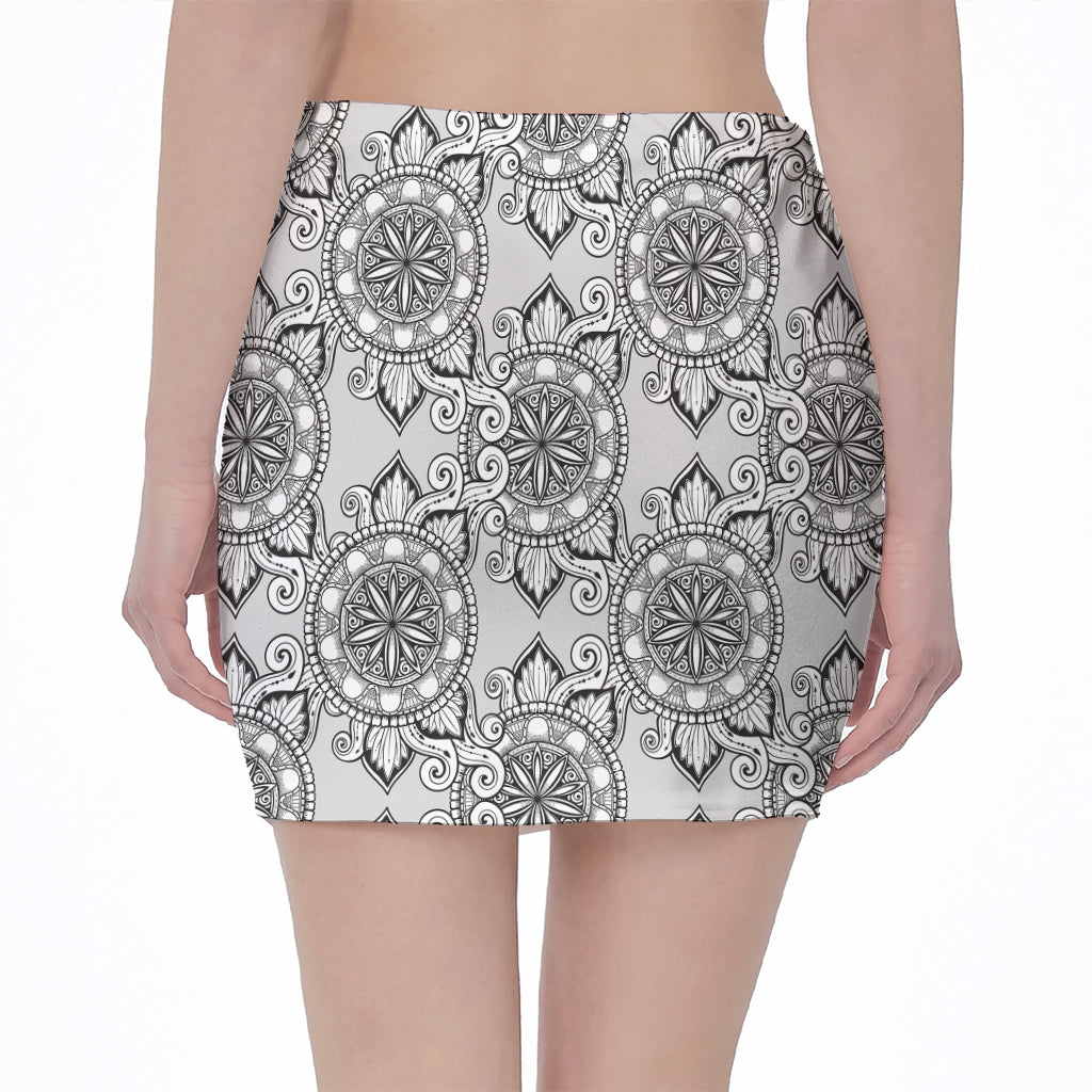 Zentangle Floral Pattern Print Pencil Mini Skirt