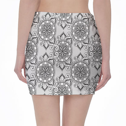 Zentangle Floral Pattern Print Pencil Mini Skirt