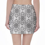 Zentangle Floral Pattern Print Pencil Mini Skirt