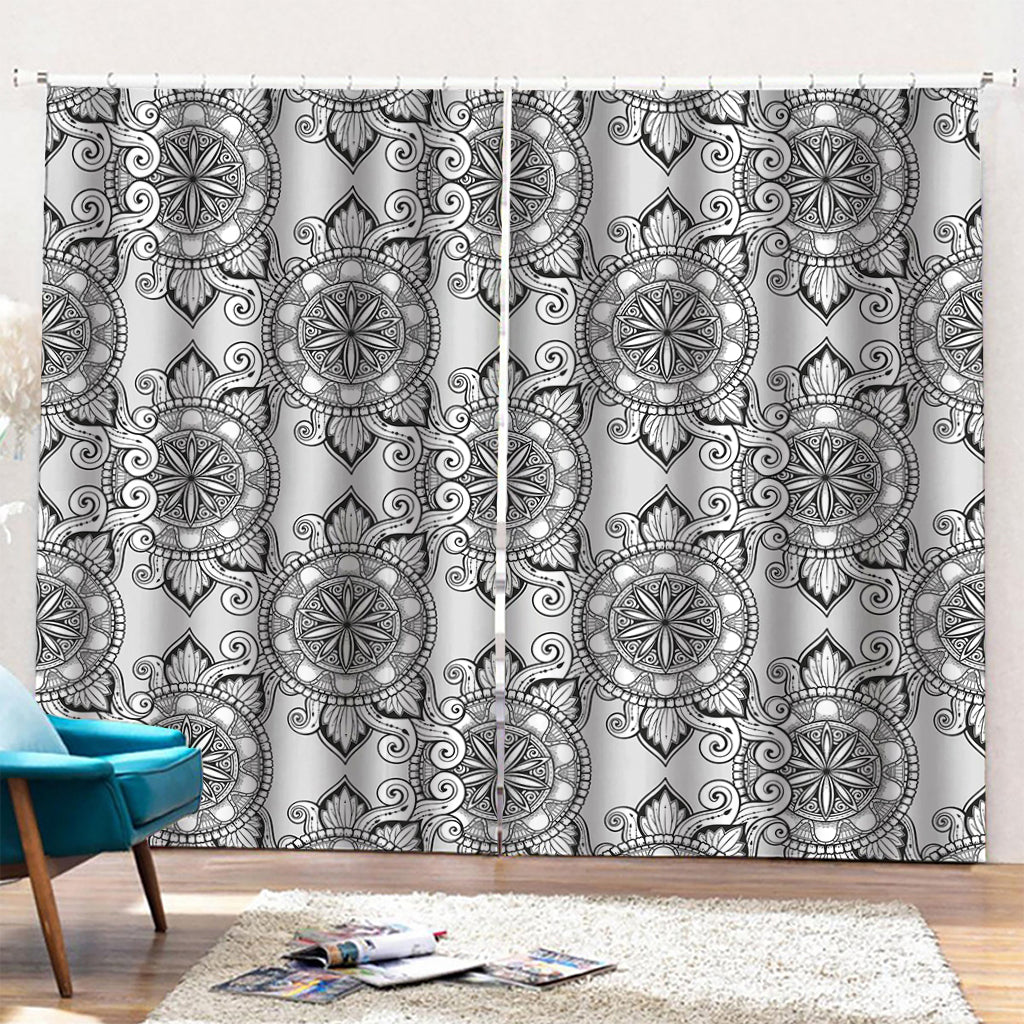 Zentangle Floral Pattern Print Pencil Pleat Curtains