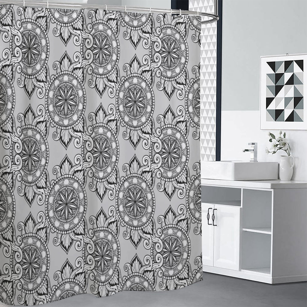 Zentangle Floral Pattern Print Premium Shower Curtain