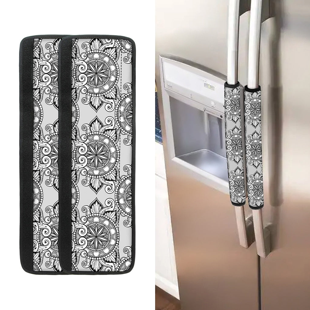 Zentangle Floral Pattern Print Refrigerator Handle Covers