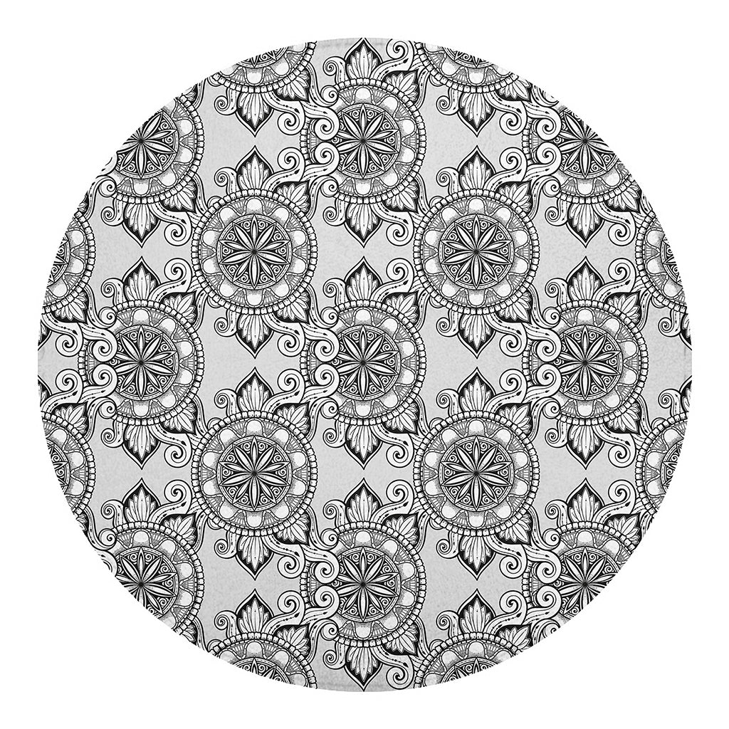 Zentangle Floral Pattern Print Round Blanket