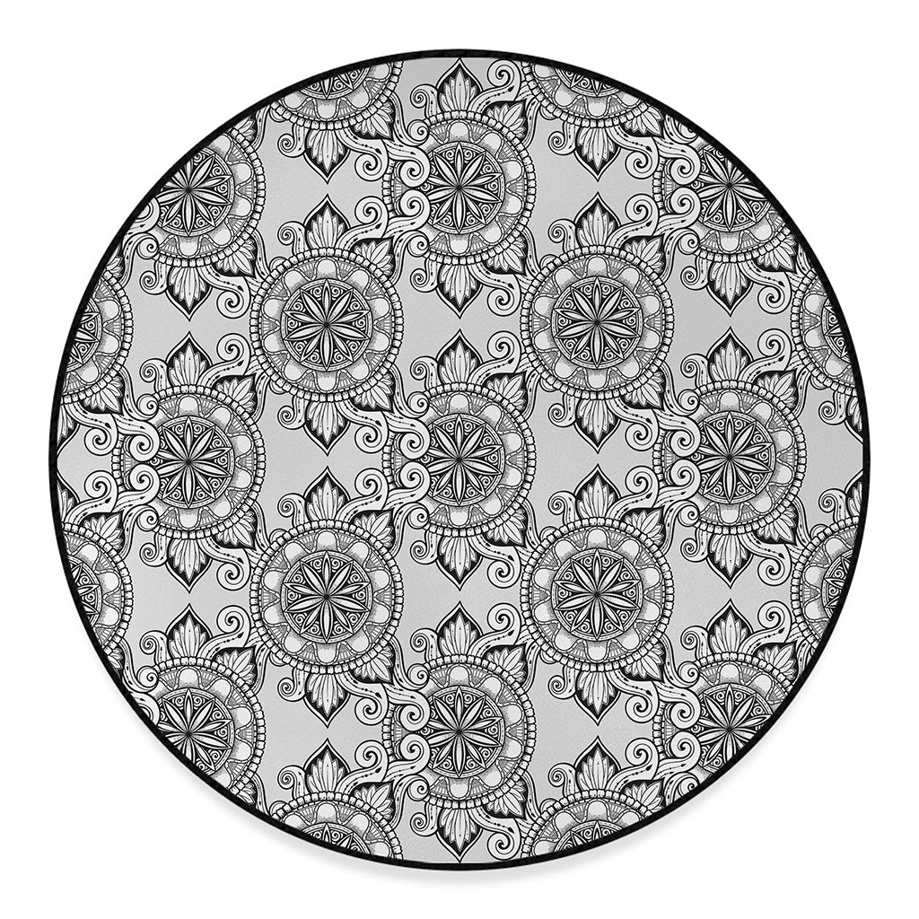 Zentangle Floral Pattern Print Round Floor Mat