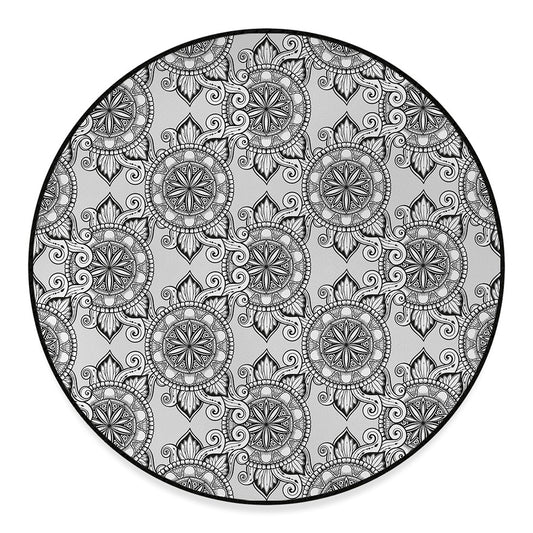 Zentangle Floral Pattern Print Round Floor Mat
