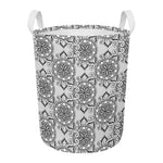 Zentangle Floral Pattern Print Round Laundry Basket