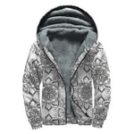 Zentangle Floral Pattern Print Sherpa Lined Zip Up Hoodie
