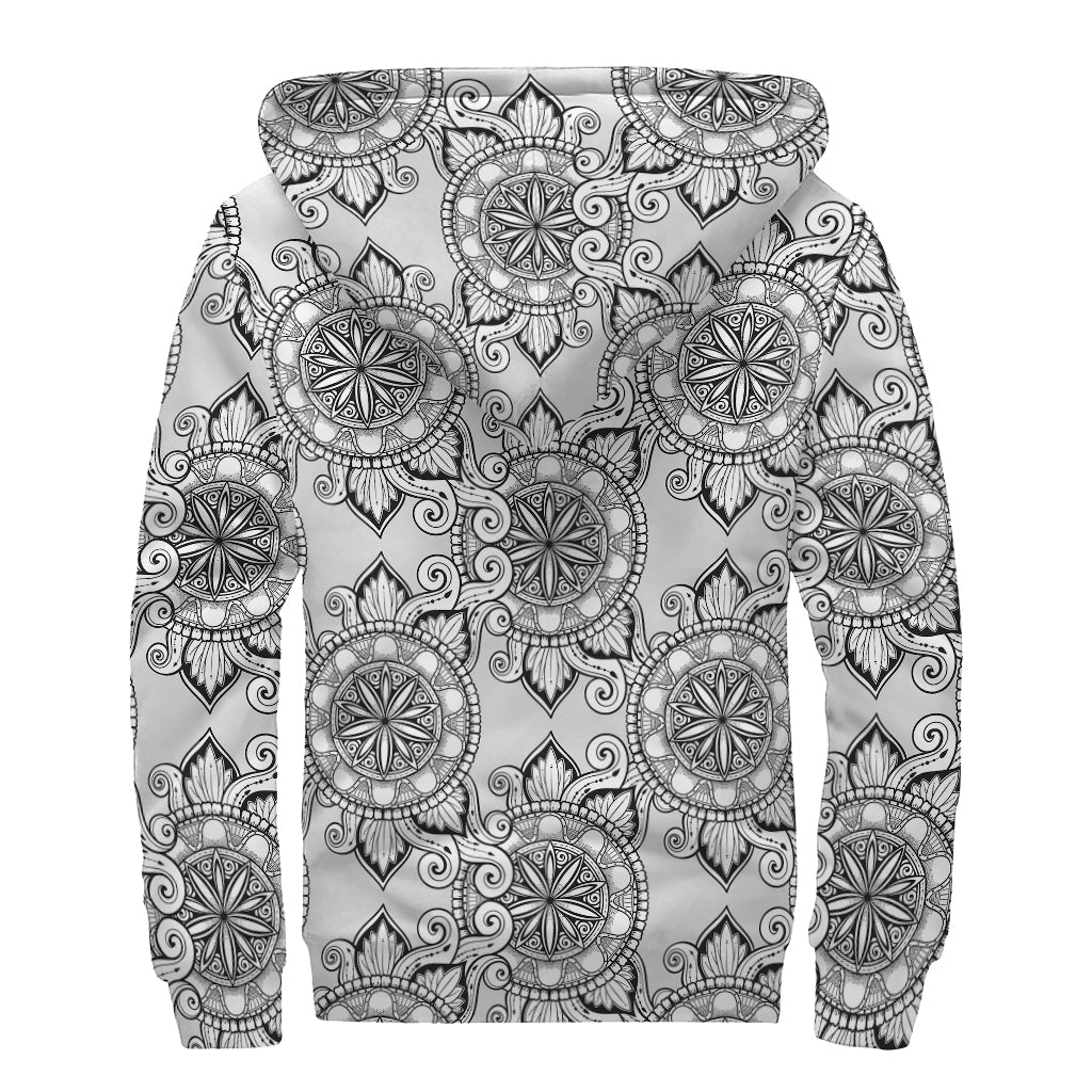 Zentangle Floral Pattern Print Sherpa Lined Zip Up Hoodie