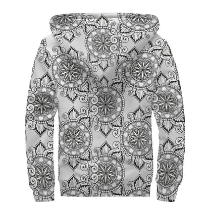 Zentangle Floral Pattern Print Sherpa Lined Zip Up Hoodie