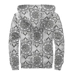 Zentangle Floral Pattern Print Sherpa Lined Zip Up Hoodie