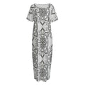 Zentangle Floral Pattern Print Short Sleeve Long Nightdress
