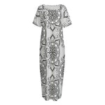 Zentangle Floral Pattern Print Short Sleeve Long Nightdress