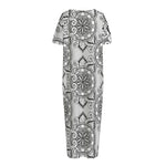 Zentangle Floral Pattern Print Short Sleeve Long Nightdress