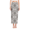 Zentangle Floral Pattern Print Side Slit Maxi Skirt