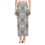 Zentangle Floral Pattern Print Side Slit Maxi Skirt