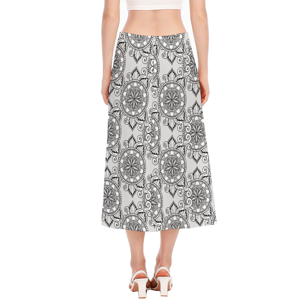 Zentangle Floral Pattern Print Side Slit Midi Skirt