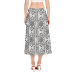 Zentangle Floral Pattern Print Side Slit Midi Skirt