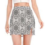 Zentangle Floral Pattern Print Side Slit Mini Skirt