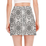 Zentangle Floral Pattern Print Side Slit Mini Skirt