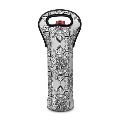 Zentangle Floral Pattern Print Single Neoprene Wine Tote