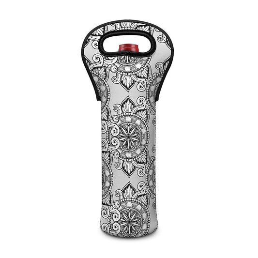 Zentangle Floral Pattern Print Single Neoprene Wine Tote