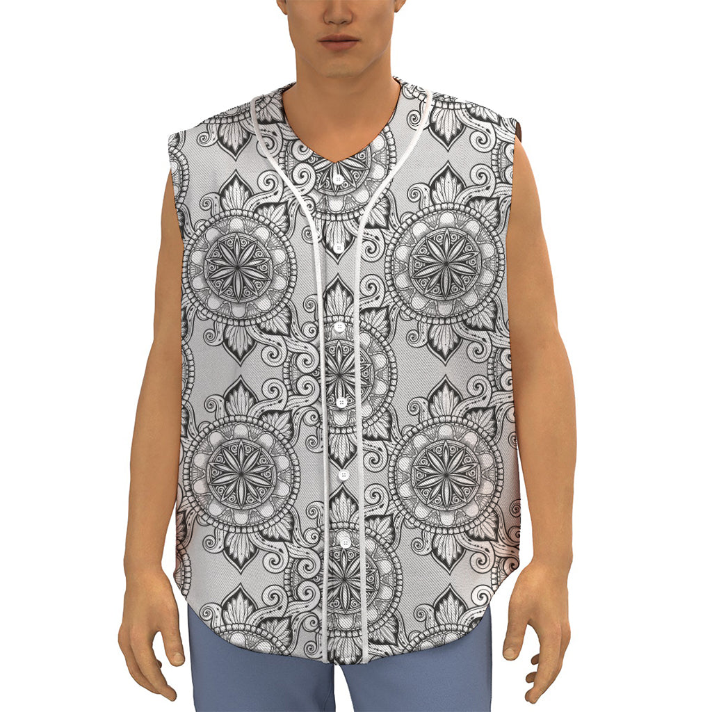 Zentangle Floral Pattern Print Sleeveless Baseball Jersey
